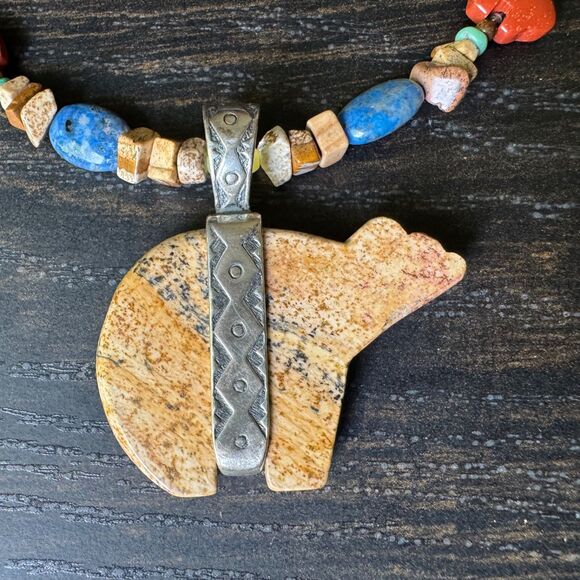 Carolyn Pollack Relios Sterling Silver Jasper Bear Pendant Necklace Southwestern - Picture 9 of 16
